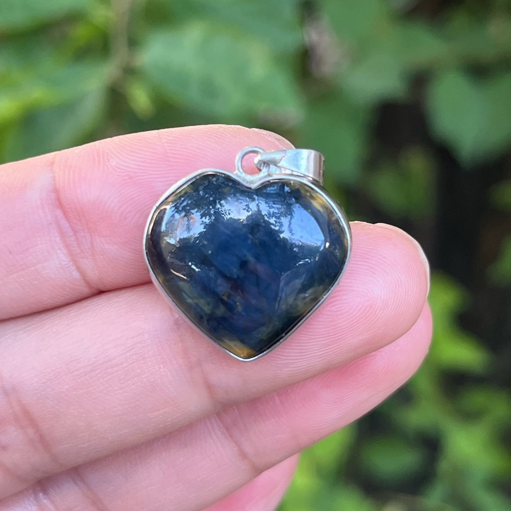 Silver plated‎ blue pietersite heart pendant